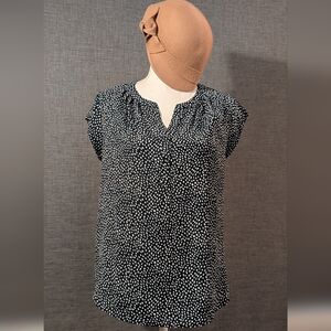 41 Hawthorne Women's Green and White Polka Dot Top Medium